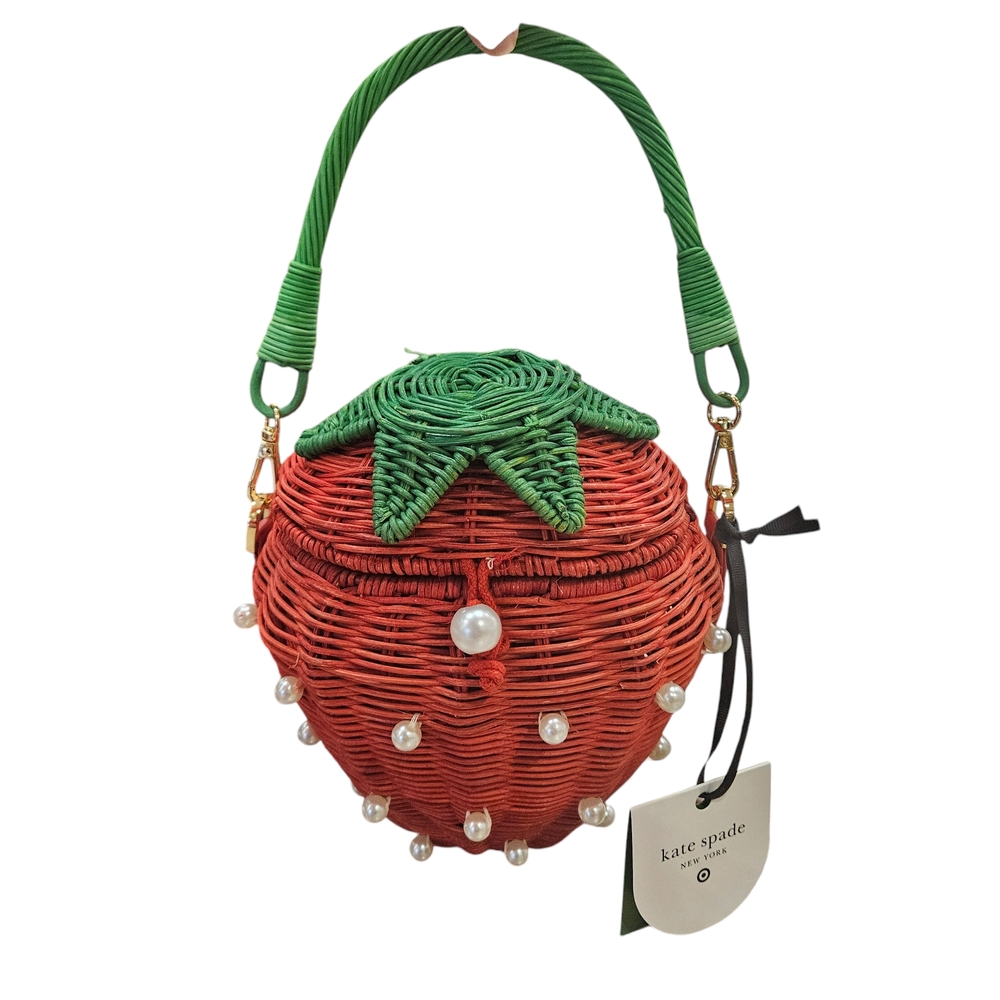 Kate Spade For Target Red and Green Strawberry Wicker Bag NWT